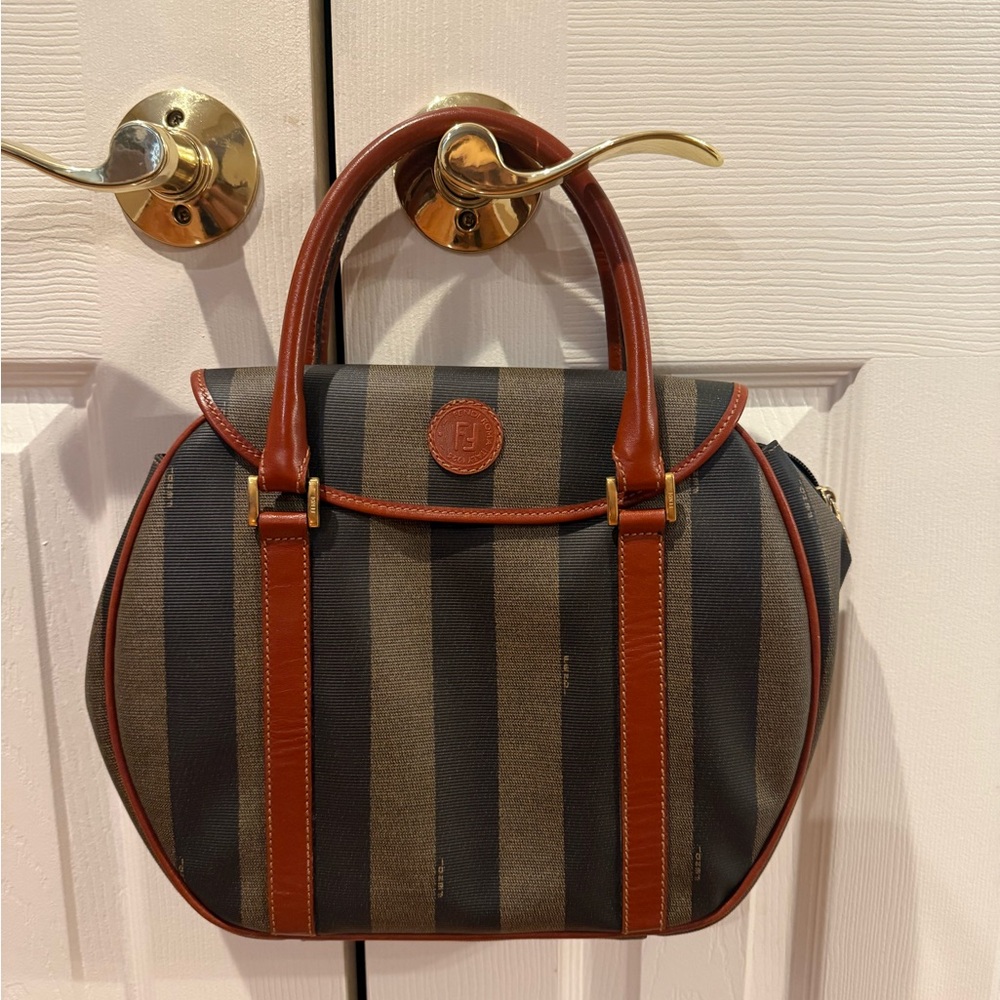 Fendi Black and Brown Striped Satchel Excellent condition authentic